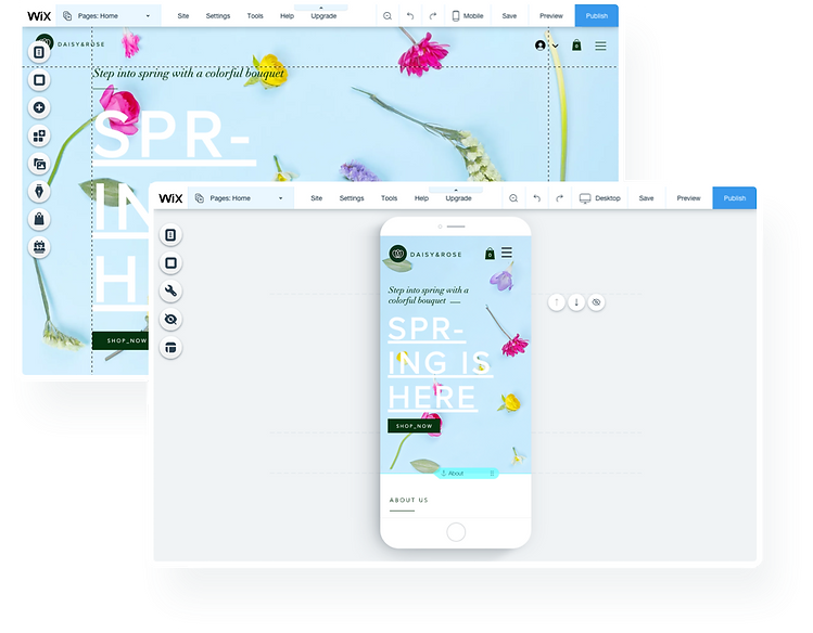 A website in Desktop Editor and Mobile Editor